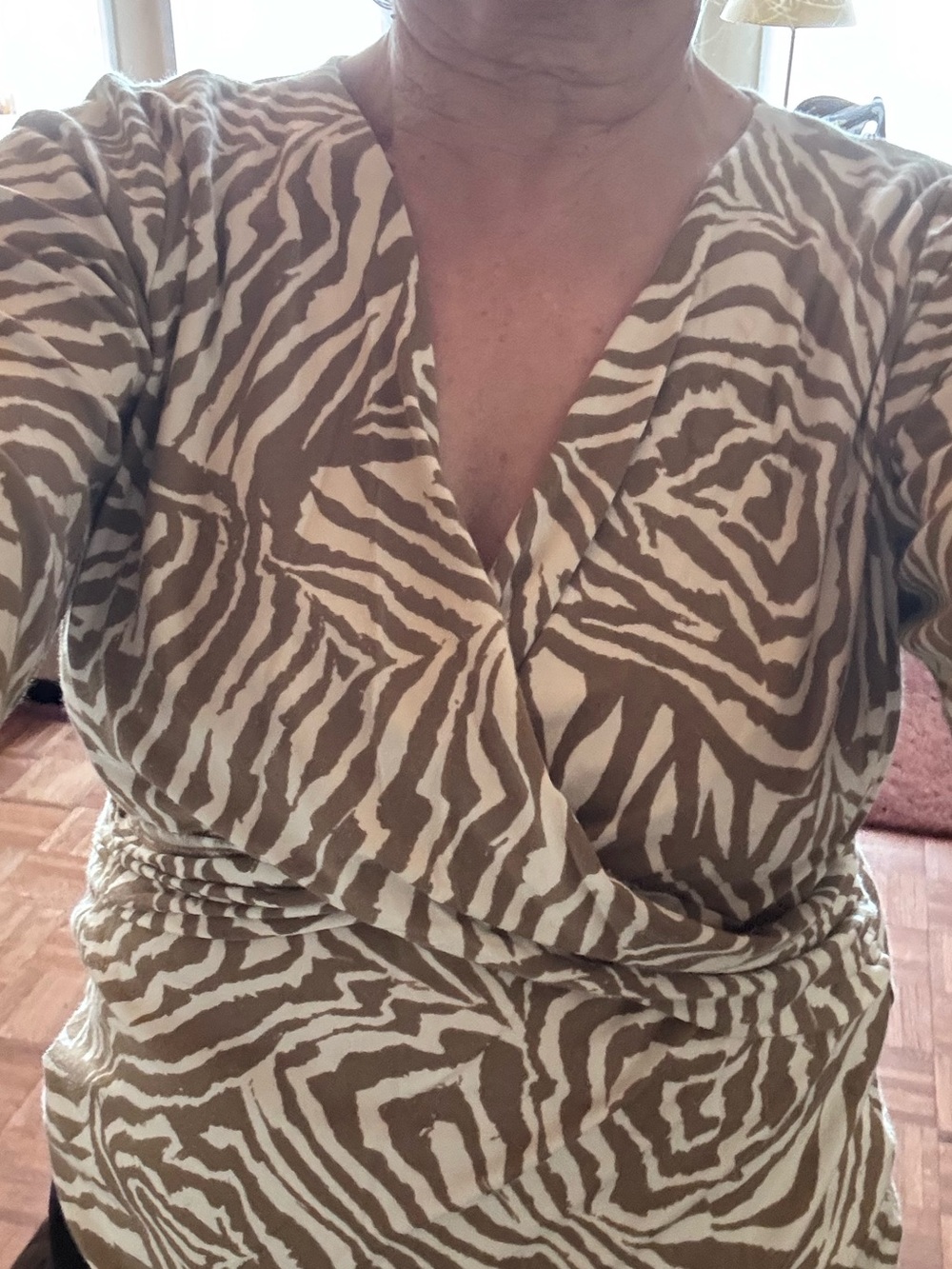 Women's Zebra-Print Surplice Top in Tan and Cream